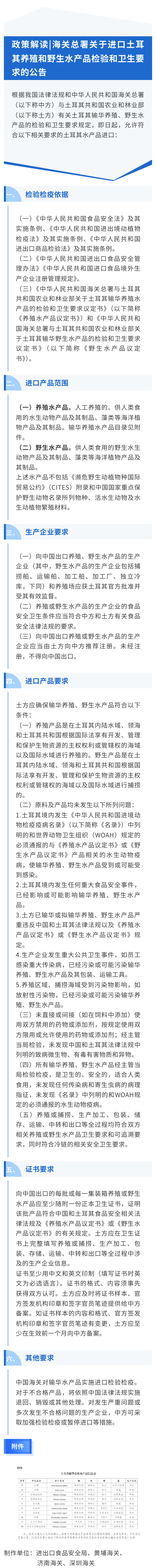 政策解读｜海关总署关于进口土耳其养殖和野生水产品检验和卫生要求的公告